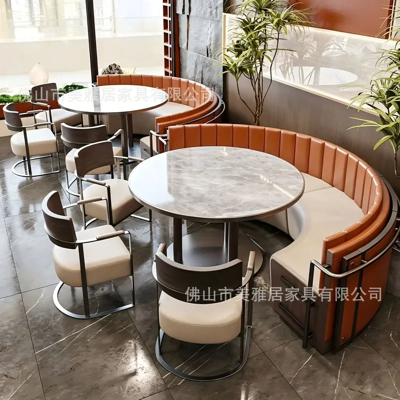 Commercial Stainless Steel Card Seat Sofa Dining Table Solid Wood Chair Set for Western Restaurant Cafe BBQ Shop Catering