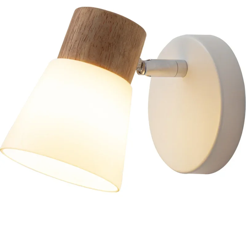 

8 Nordic log wind bedroom bedside lamp, simple modern LED solid wood living room background wall lamp