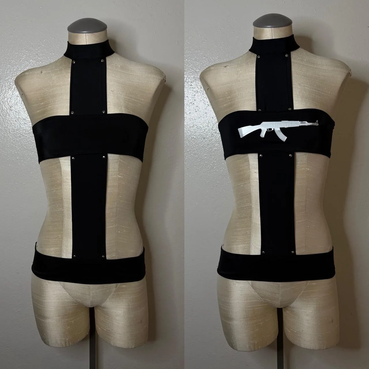 Y2K Black Gothic Cutout Crop Top Women's AK Gun Graphic Rivet Strap Backless Tube Top for Sexy Club Streetwear view 5