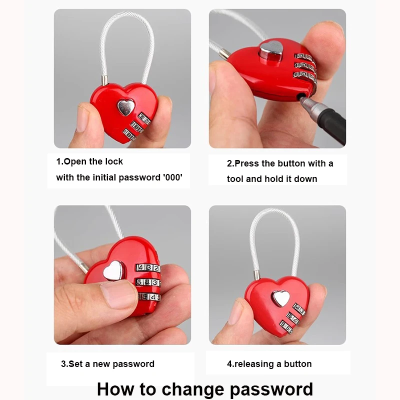 3 Digits Password Lock Security Small Suitcase Padlock Red Color Mini Padlocks Cute Resetable Combination Padlock Locking Tools