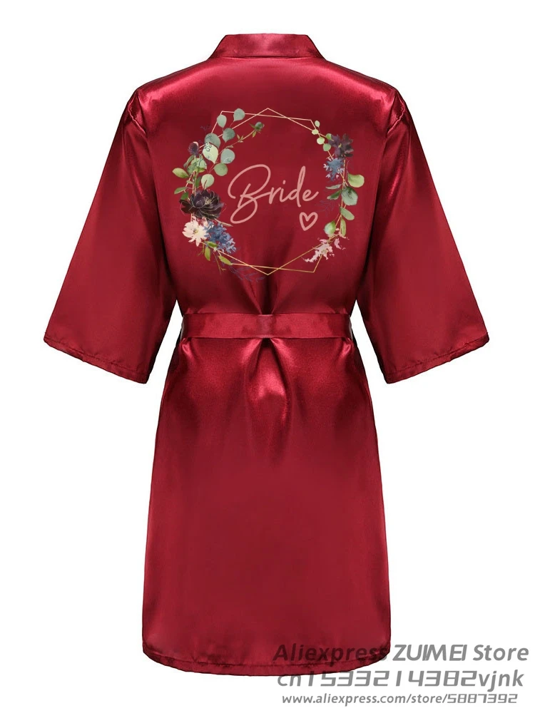 Wedding Satin Dressing Fixed printing EVJF Print Gown Personalized Bride Team Bathobe Bridal Party Bridesmaid Robes
