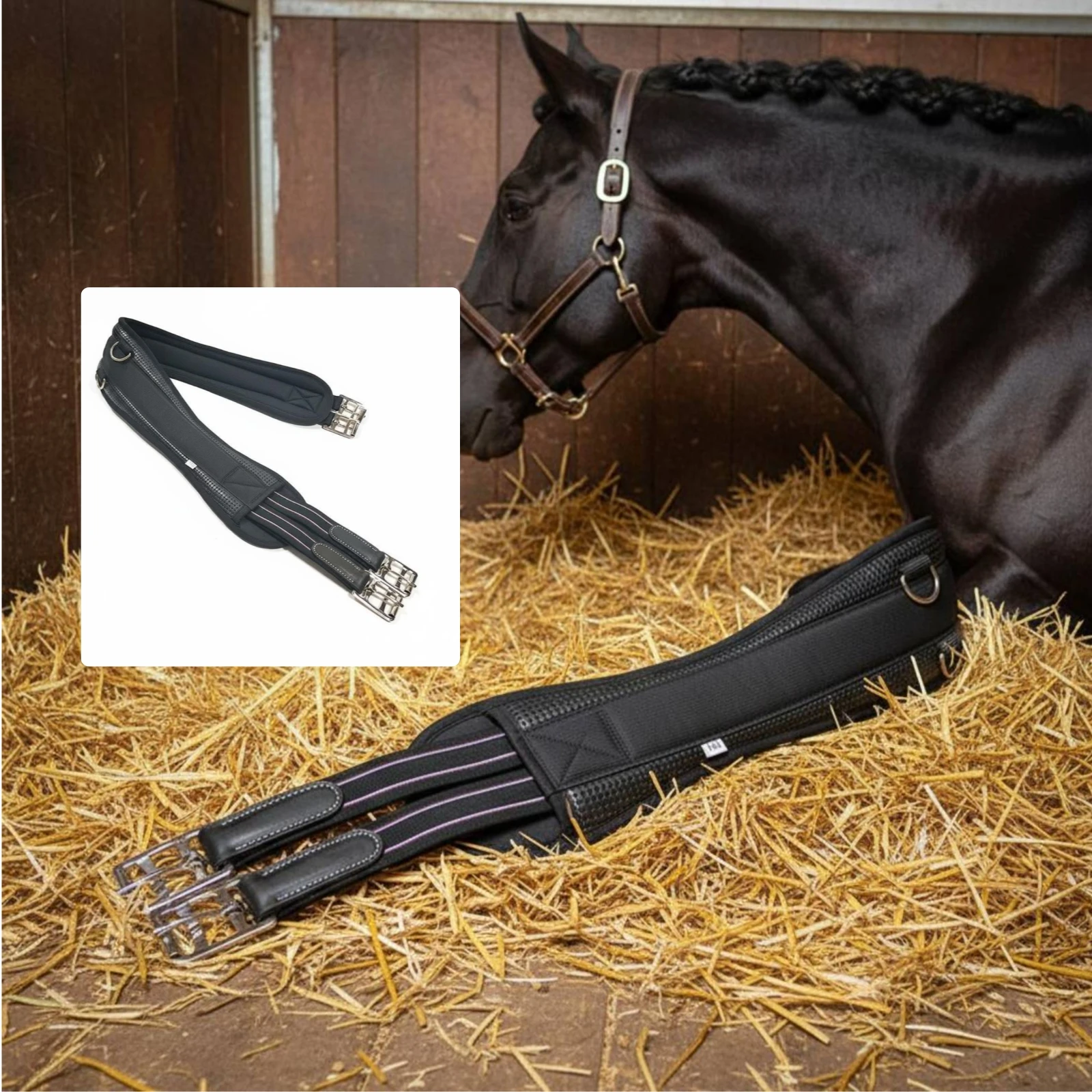 black-horse-girth-reinforced-padded-saddle-girth-equestrian-gear-adjustable-anatomical-fit