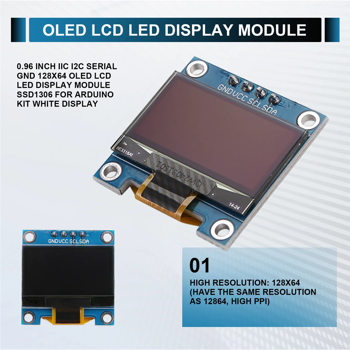 HOT 0.96 Inch IIC I2C Serial GND 128X64 OLED LCD LED Display Module SSD1306 for Arduino Kit White Display