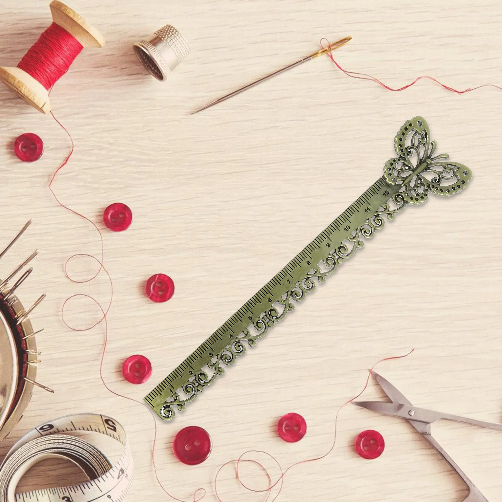 

Vintage Metal Butterfly Ginkgo Leaf Bookmark Ruler Red Copper Zinc Alloy Reading Page Marker Measuring Ruler Book