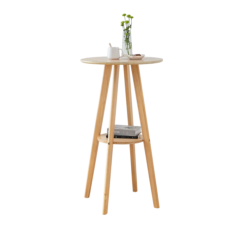 Solid wood Nordic dairy family small round table simple balcony coffee shop chair high stool combination tea shop bar table