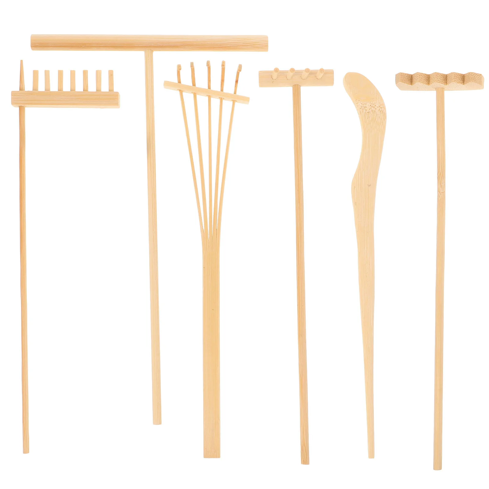 1 Set/6 Pcs Bamboo Rake Gardening Bonsai Potted Tool Mini Tea Set Rake Sand Push Drawing Pen Set Desktop Ornament Accessories