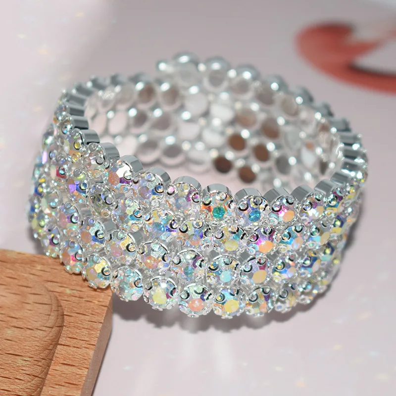 Luxury Women Bangles Multi Layer Shiny Crystal Bangles for Wedding Bridal Valentine