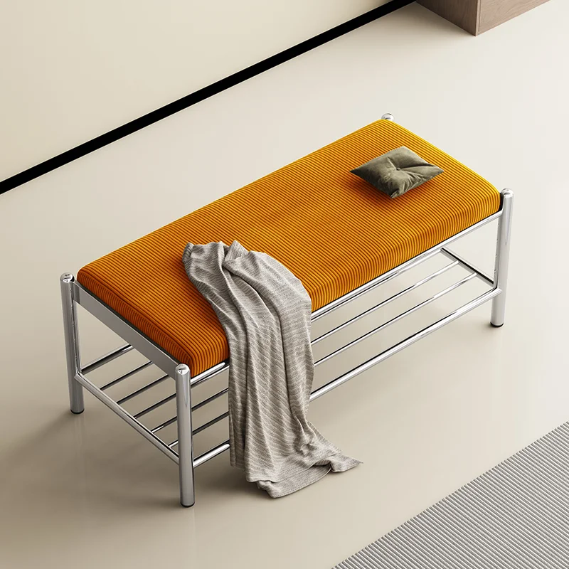 

Corduroy Storage Stool with Stainless Steel Frame, Sponge Bench for Hallway Entryway, Multifunctional Shoe Rack Organizer Seat