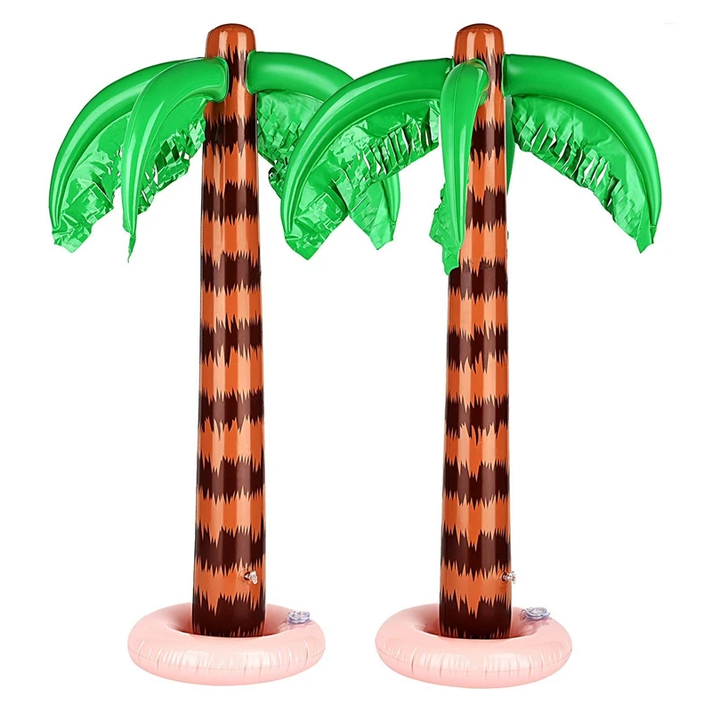 Top!-2Pcs 35 Inch Outdoor Inflatable Green Coconut Tree Giant Coconut Tree Beach Background Pvc Inflatable Palm Tree Hawaiian Pa