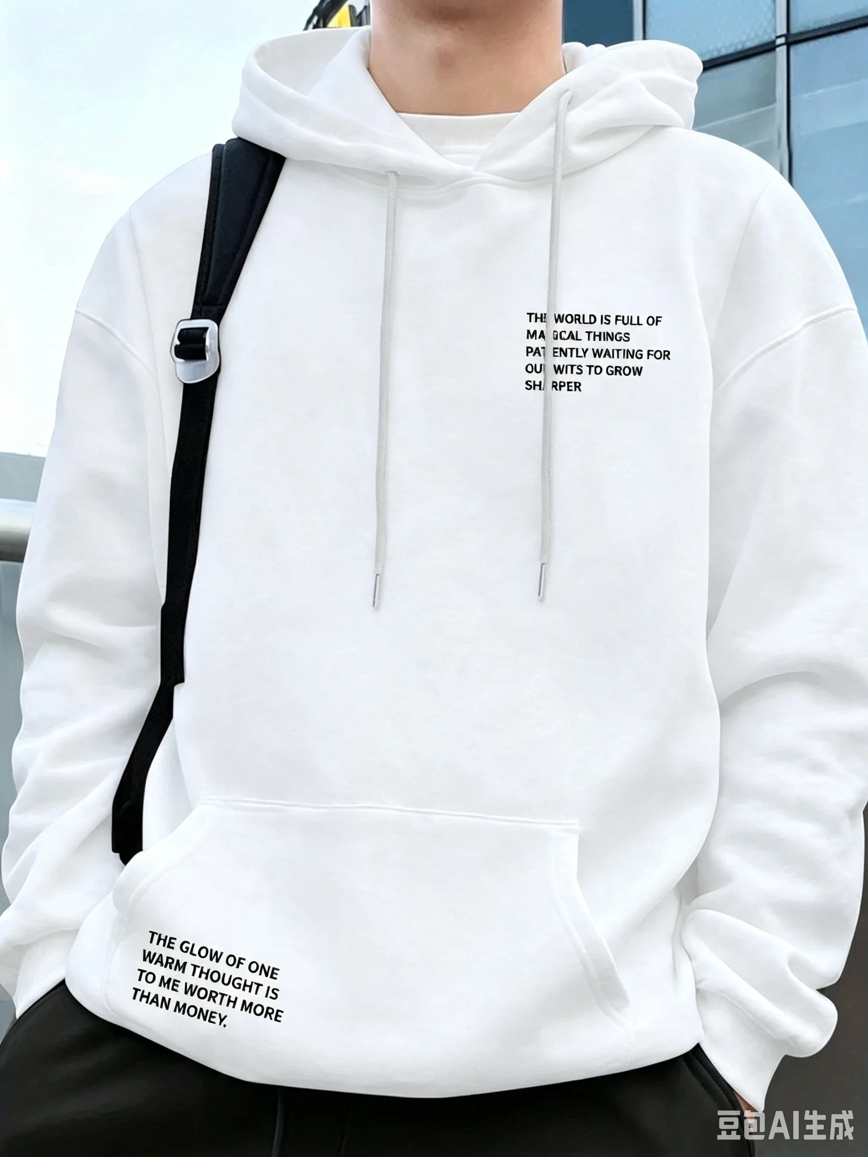 Winter and Autumn Men's Fleece Pullover with Drawstring Hood and American-style Letter Print, Loose and Comfortable Sports Shirt