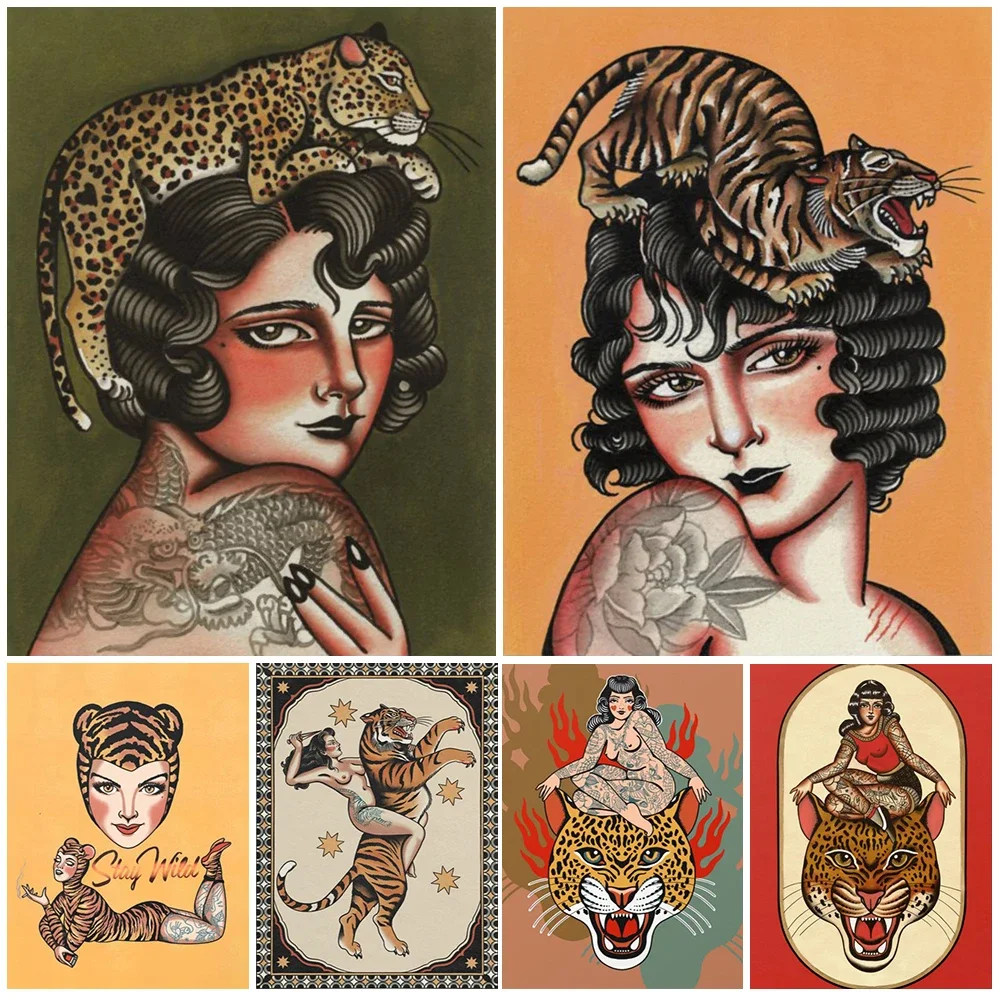 

Тихие дикие демоны, красочные татуированные стены Savage, живопись на холсте, домашний декор, плакаты и принты, настенные картины для гостиной