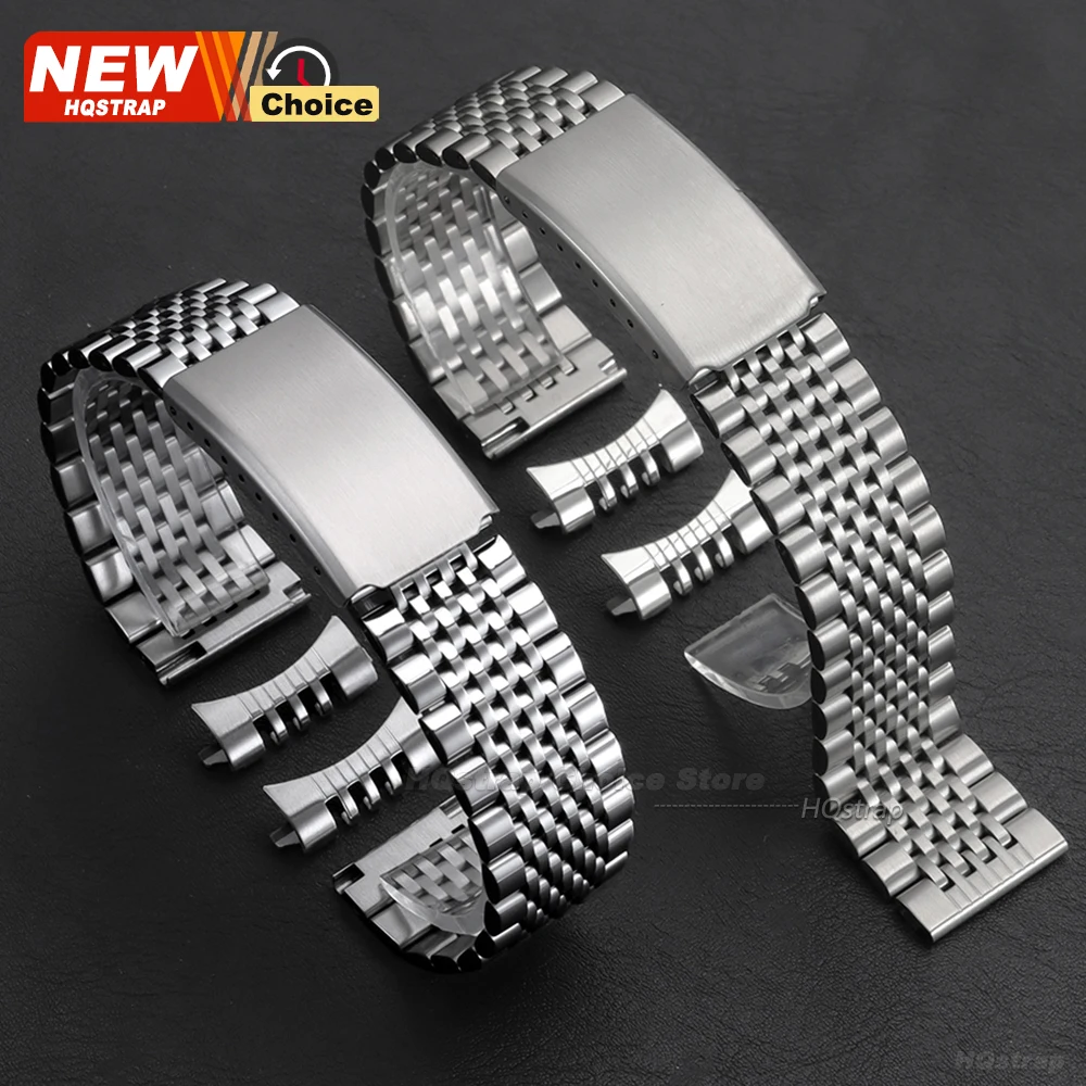 Arc-End Matte/polished 18mm 20mm 22mm Stainless Steel Strap for Omega Seamaster for Speedmaste Series Metal Curved End Bracelet