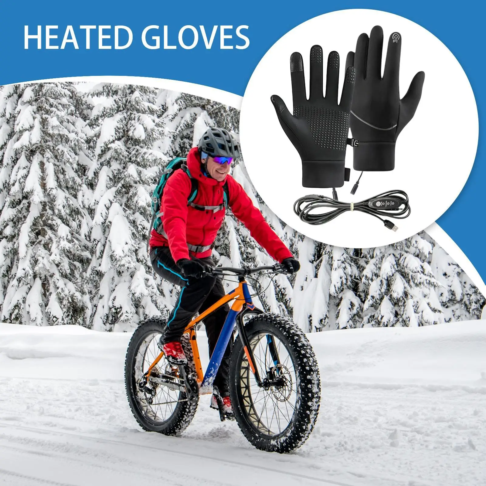

Motorcycle Gloves Heated Mittens USB Touch Screen Gloves 3 Gear Temperature Windproof Cycling Mittens Electric Heating Glove