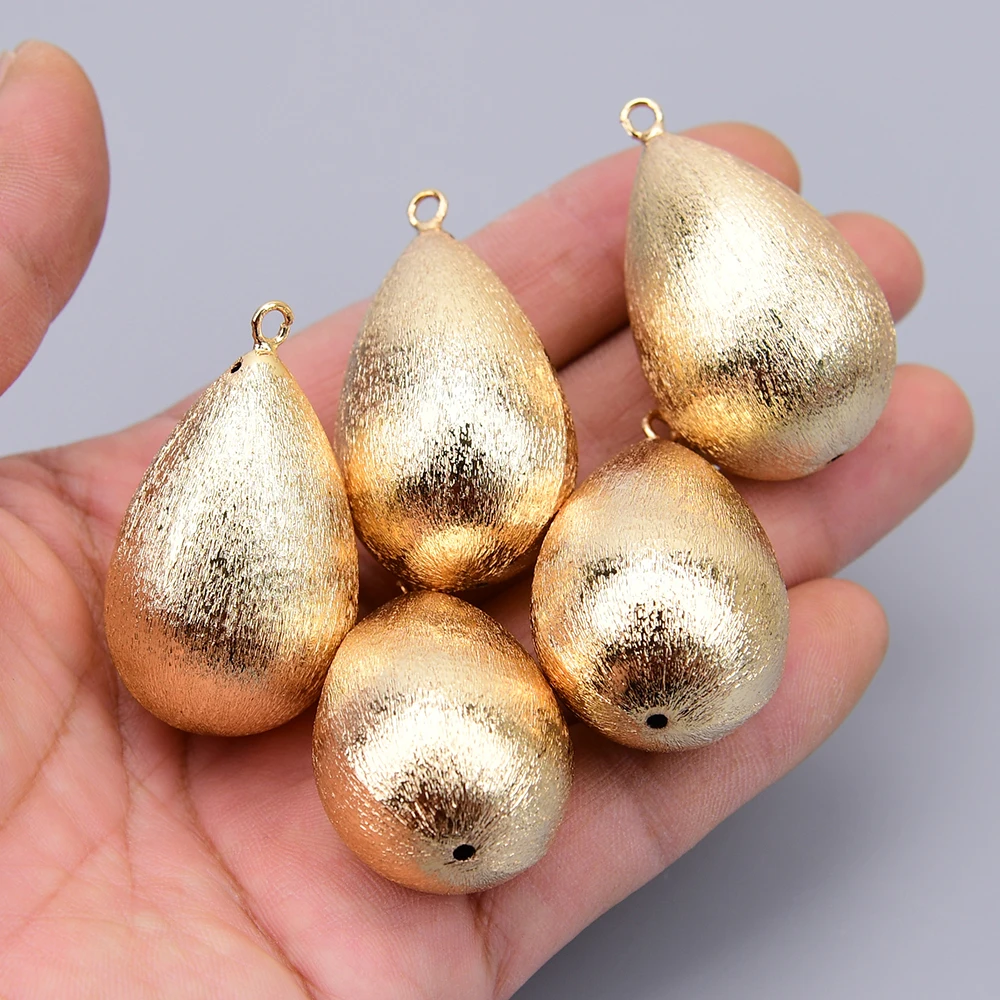 APDGG 5 Pcs Large Size 27x41mm Gold Plated Copper Brushed Beads Teardrop Matte Finish Pendant Beads Jewelry DIY
