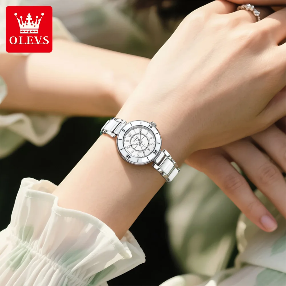 OLEVS Orologi da donna Nuovo orologio al quarzo in ceramica di moda per signora Impermeabile luminoso Data Top Brand Trend Elegante reloj