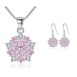 925 Sterling Silver Sakura Dolphin Zircon Elegant Jewelry Set Women's Earrings Necklace High Quality Jewelry