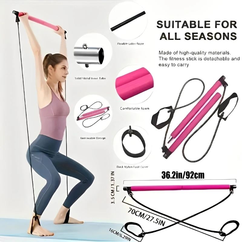 Nieuwe draagbare yoga pilates bar stick met weerstandsband home gym spierversteviging fitness stretching sport body workout oefening