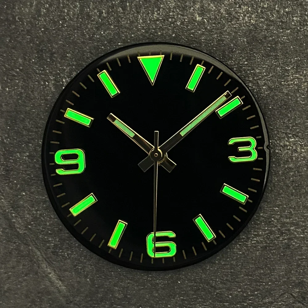 28.5mm Watch Dial + Hands Green Luminous Sun Pattern Modified 369 Nail Dial Watch Faces Accessory Fit NH35/ NH36/ 4R36 Movement