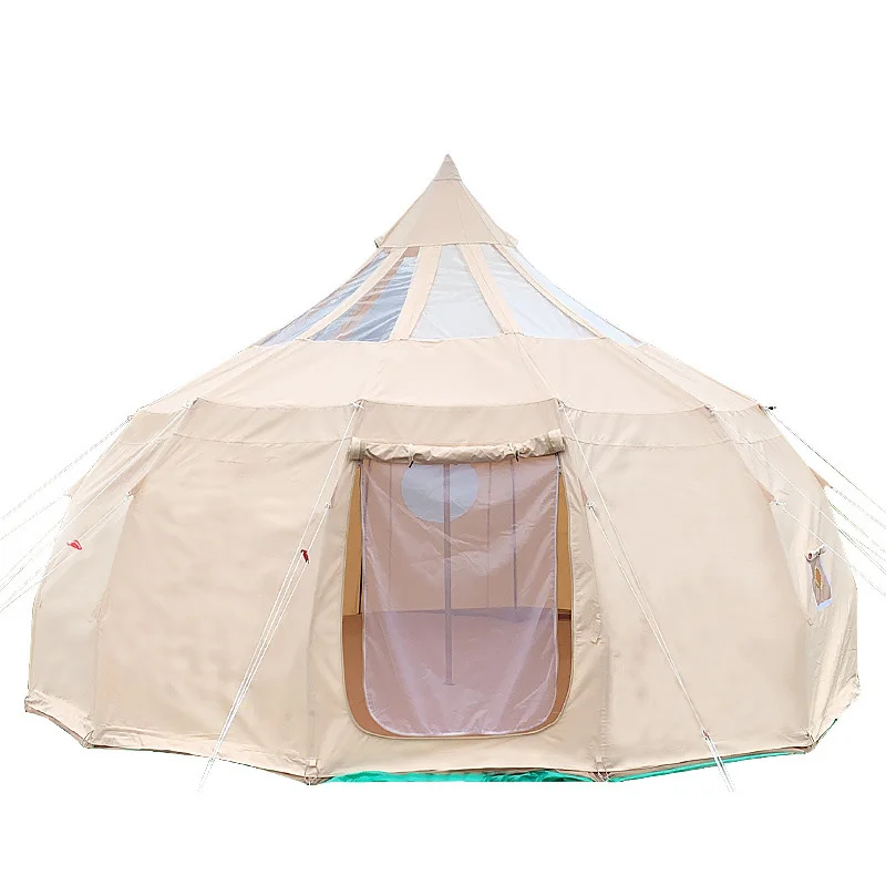 Camping Family Outdoor Water Drop Canvas Tents Glamping Luxury Hotel 5m Cotton Khaki Fabric Oxford Dome Glamping Tent