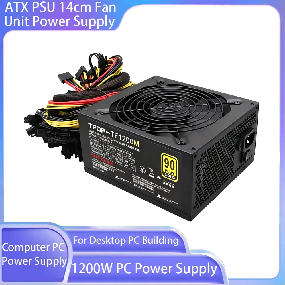 

1200W Computer PC Power Supply ATX PSU, 14cm Fan, 160-240V, Modular Source Unit, 12V Power Source for Gaming Desktop PC Building