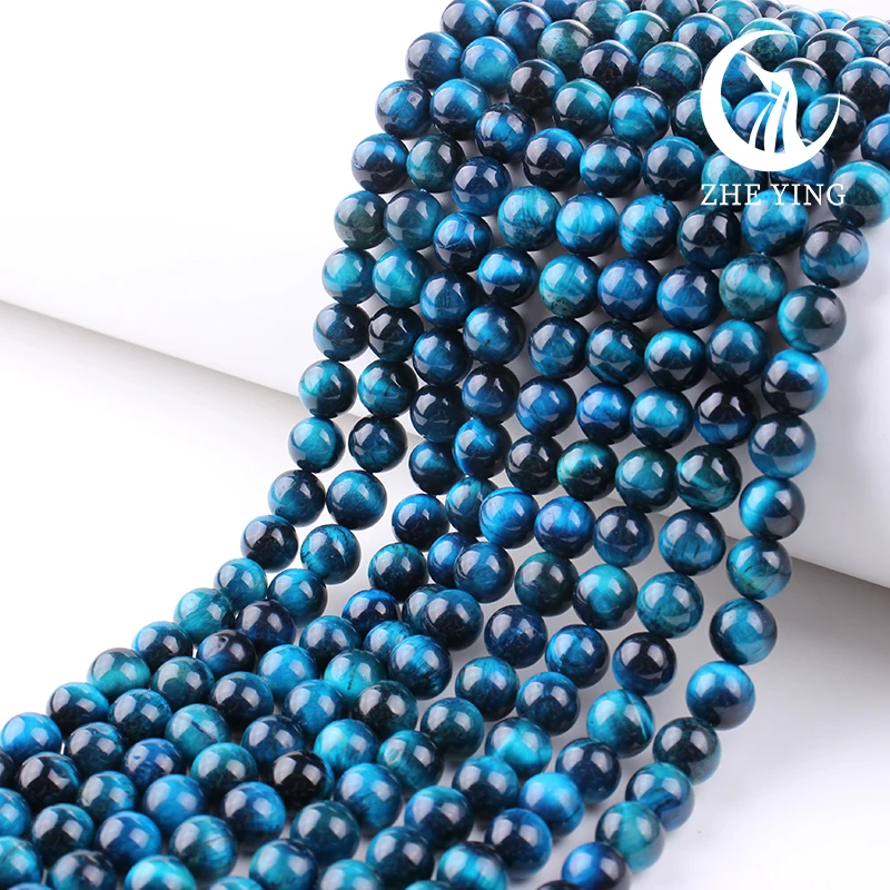 Zhe Ying High Quality Brazil Blue Tiger Eye Beads Round Smooth Loose Beads For Jewelry Making DIY Bracelet Necklace Earring