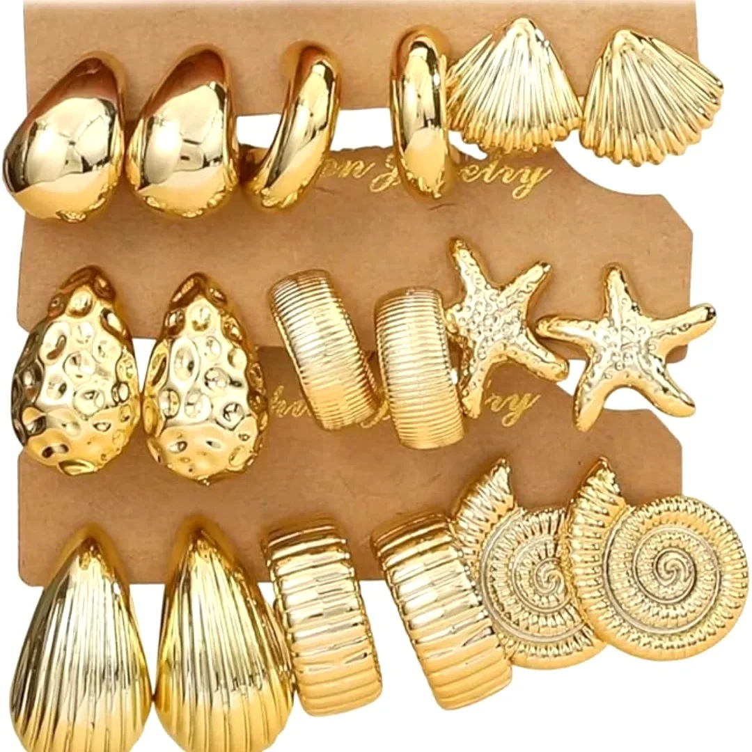Gold Hoop Earrings Set for Women, 9 Pairs Hypoallergenic Statement Open Pearl Hoops Earring for Multipack, Gold Chunky Hoop Earrings for Women Trendy Jewelry