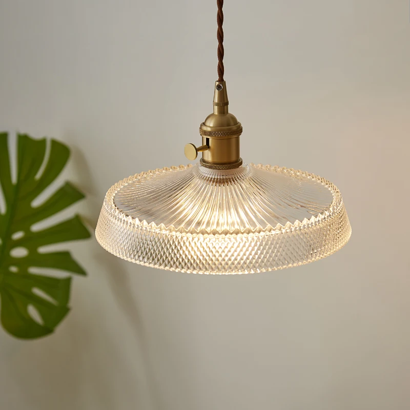 

Nordic flower glass pendant light, bedroom restaurant bar counter pendant light retro brass glass decorative small pendant light