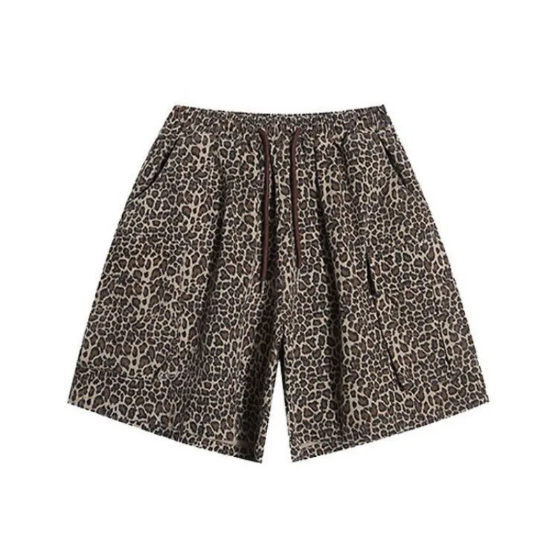 Deeptown Vintage Leopard Cargo Shorts Calças, Harajuku Y2k Streetwear extragrande, Calças de Jogging Esportivo, Perna Larga Calças Baggy, Verão