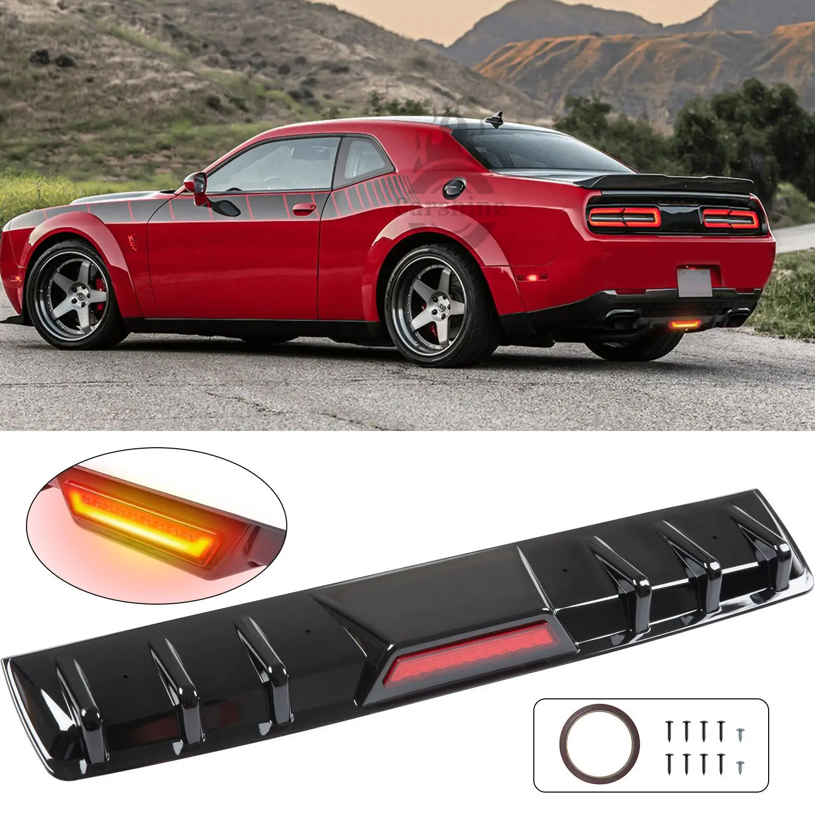 

Задний диффузор-сплиттер с аэродинамическими плавниками («акулий плавник») черного цвета для Dodge Challenger