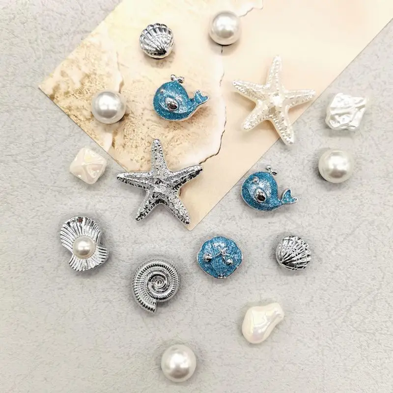 16Pcs Ocean Beach Golden Conch Shoe Charms DIY Decorations Bling Shell Shoe Buckles Accessories Starfish Shoe Clips Decor