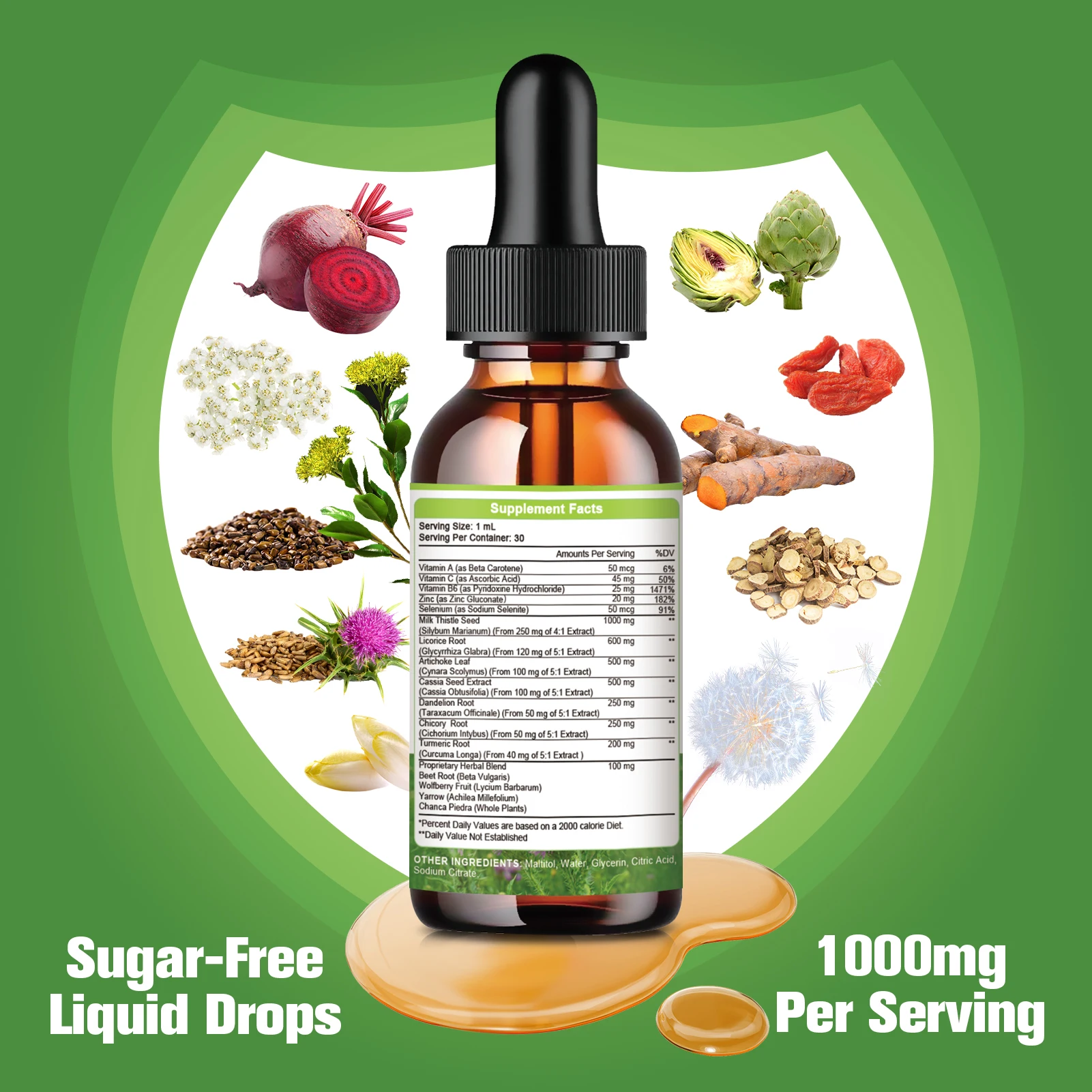 30 مللي حليب الشوك الكبد تطهير السموم وإصلاح الملحق كبد دعم قطرات مع الهندباء ، الخرشوف ، الكركم ، جذر عرق السموم