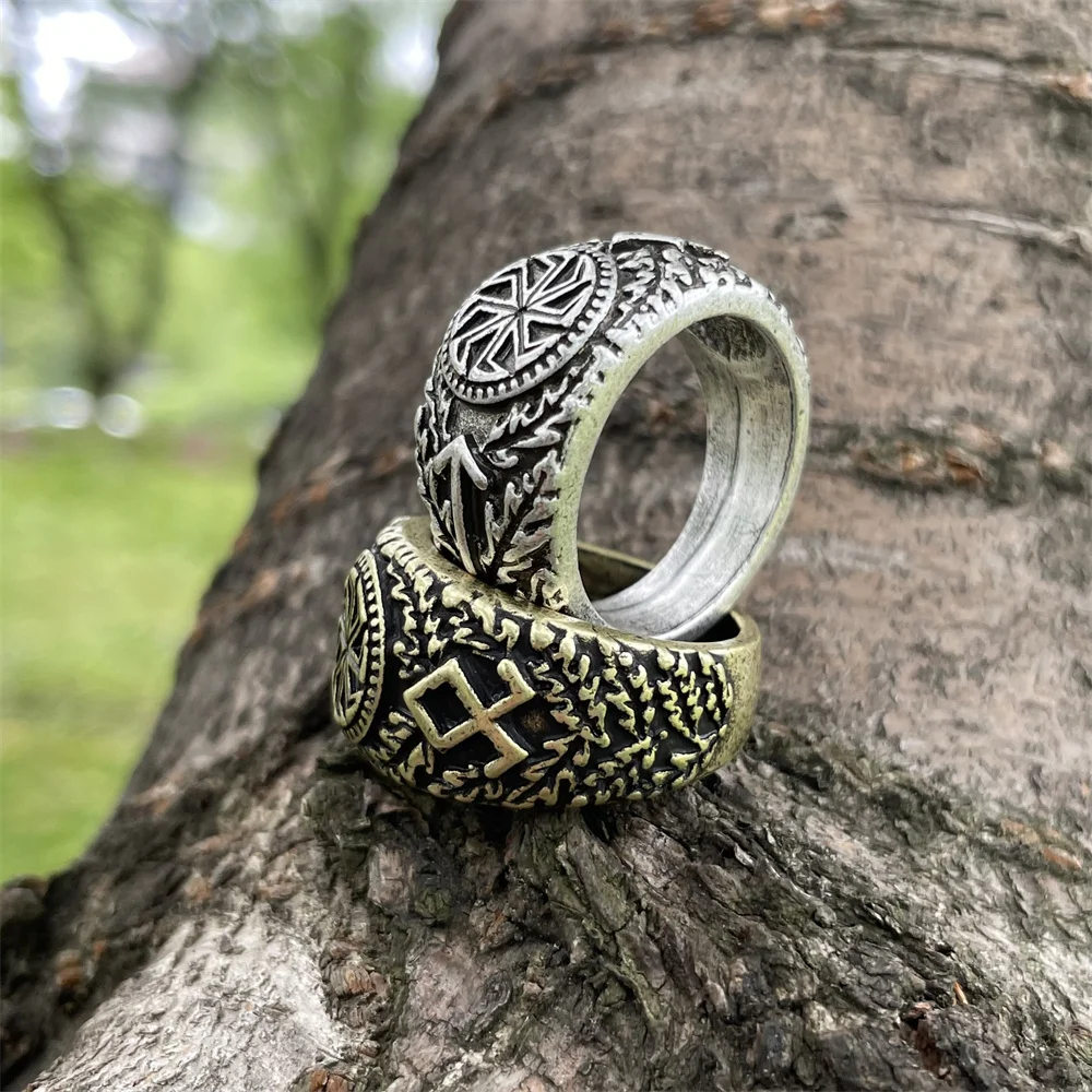 Slavic Kolovrat Symbol Norse Runes Teiwaz And Othila Viking Ring Vintage Jewlery