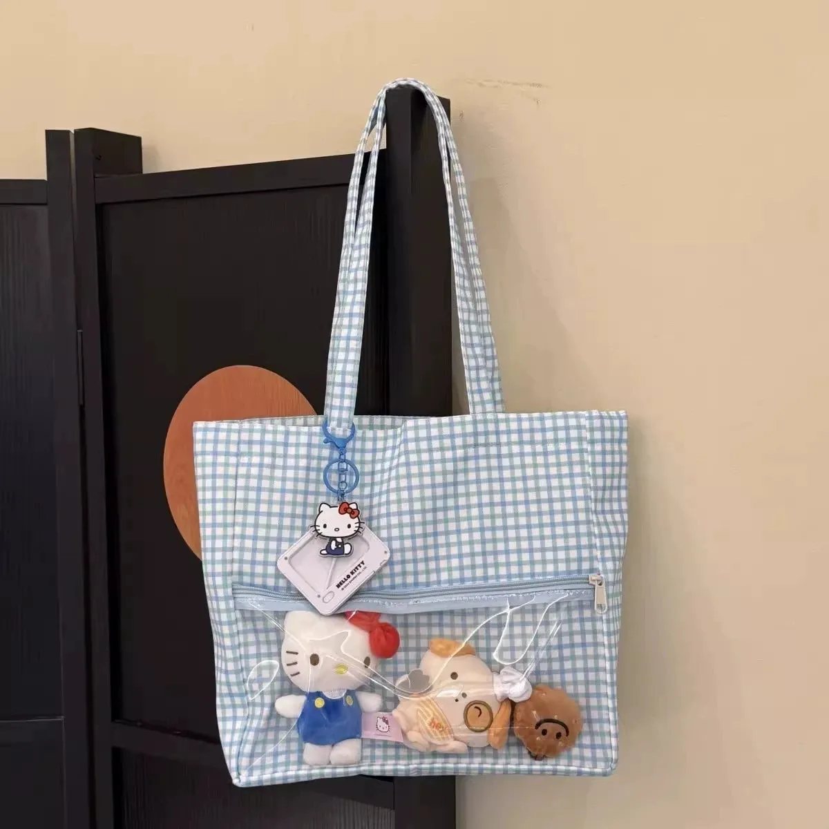 Bolso de bebé de anime japonés Y2k, bolso de hombro con puntos de onda azul, bonito bolso de mano de gran capacidad, 2025