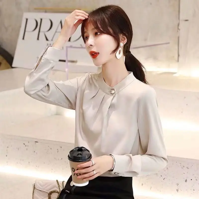 Women Clothing Fashion Simplicity Chiffon Blouse Spring Autumn New Long Sleeve Solid Loose Office Shirt Tops Elegant Temperament