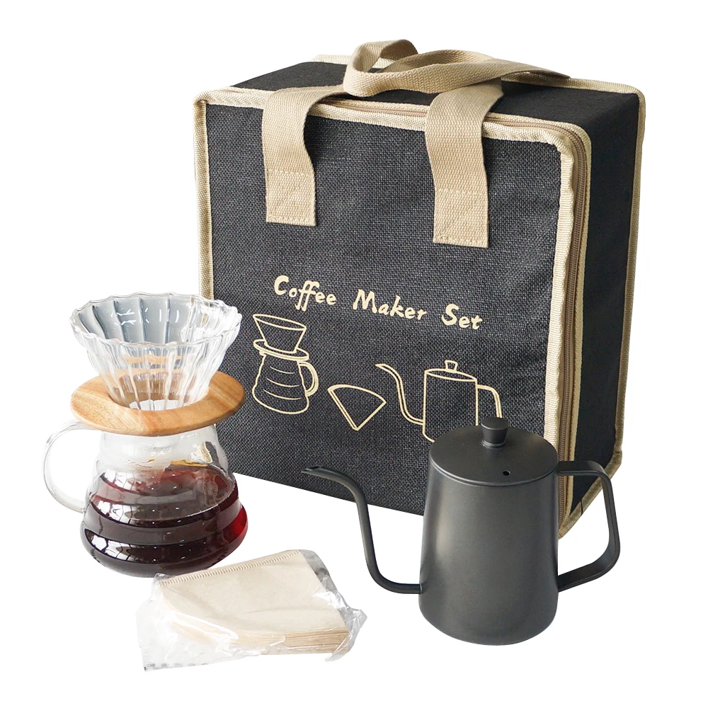 

Coffee Maker Set With Glass Sharing Pot 600ML Steel Coffee Kettle 40pcs Coffee Filter Paper Packing Bag Gift for Friend