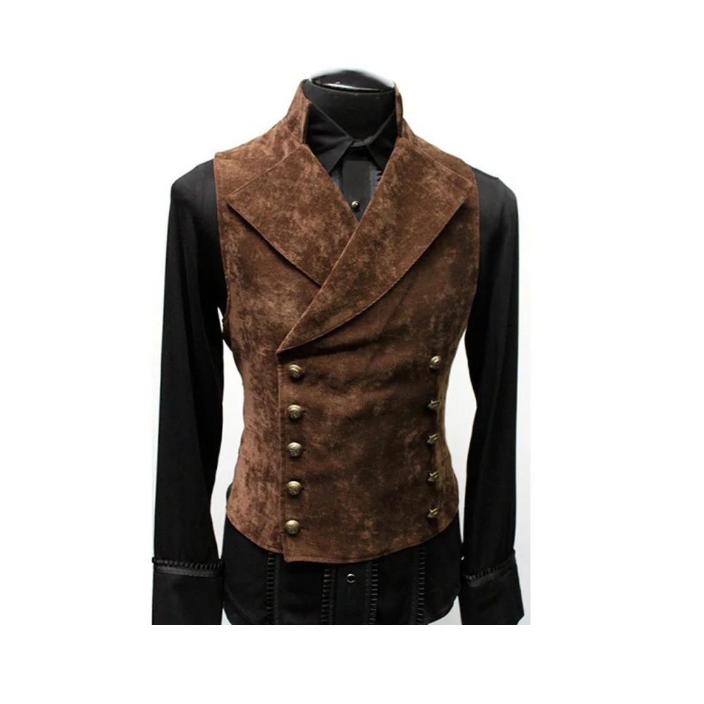 Men’s Vintage Steampunk Vest Double Breasted Waistcoat Slim Fit Gothic Victorian Style Retro Formal Costume Vest 2026New