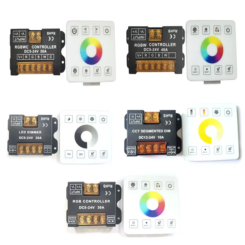 Single Color/CCT/RGB/RGBWW/RGBWC RGB+CCT LED Strip Controller 86-Type Touch Panel Remote Control Wireless RF Switch Dimmer 5-2
