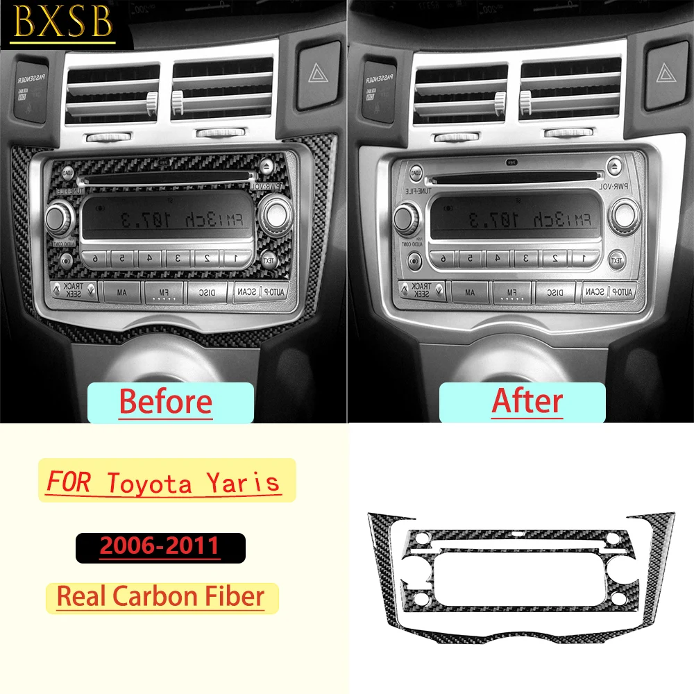 Carbon Fiber For Toyota Yaris 2006-2011 Car Center Control Panel CD Kit Trim Customizable Car Stickers Interior Accessories