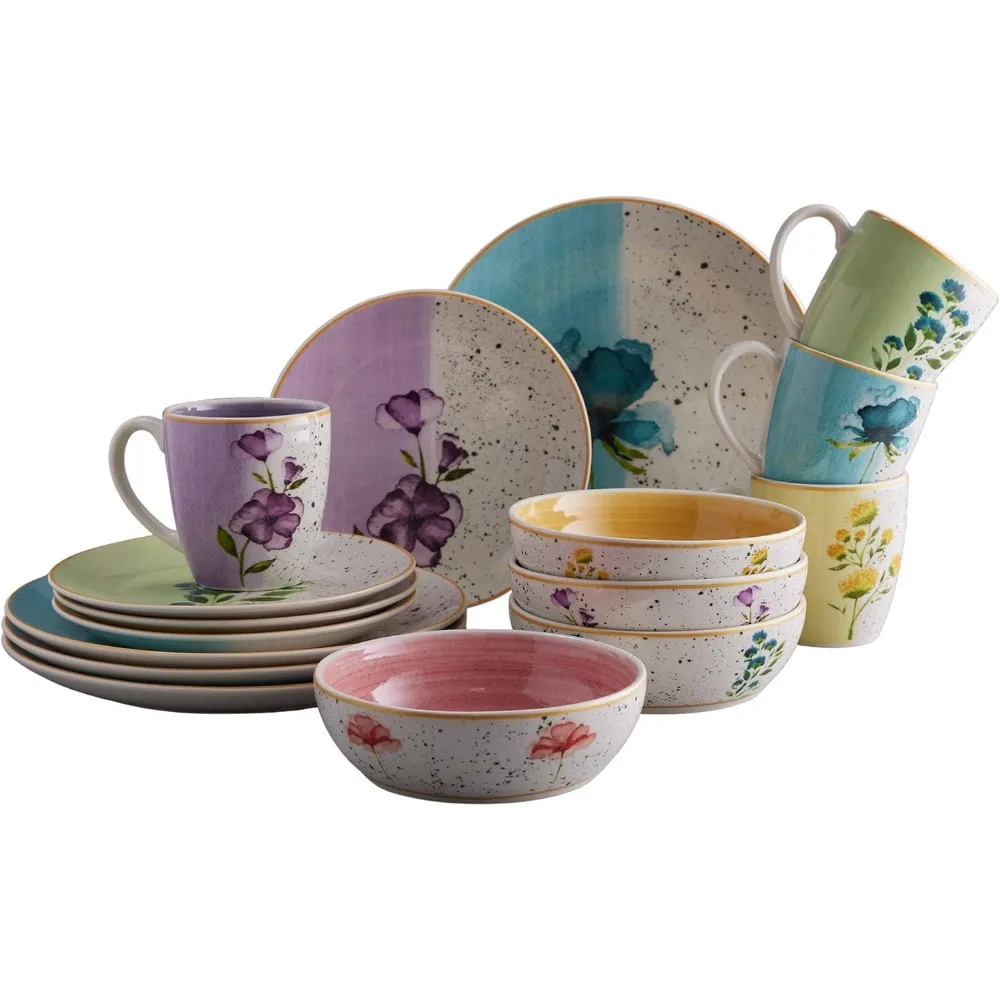 

Corona Dinnerware Set 16– piece, Plates Bowls and Mugs Set, Ceramic Sets for 4, Microwave and Dishwasher Safe, Armonia Floral