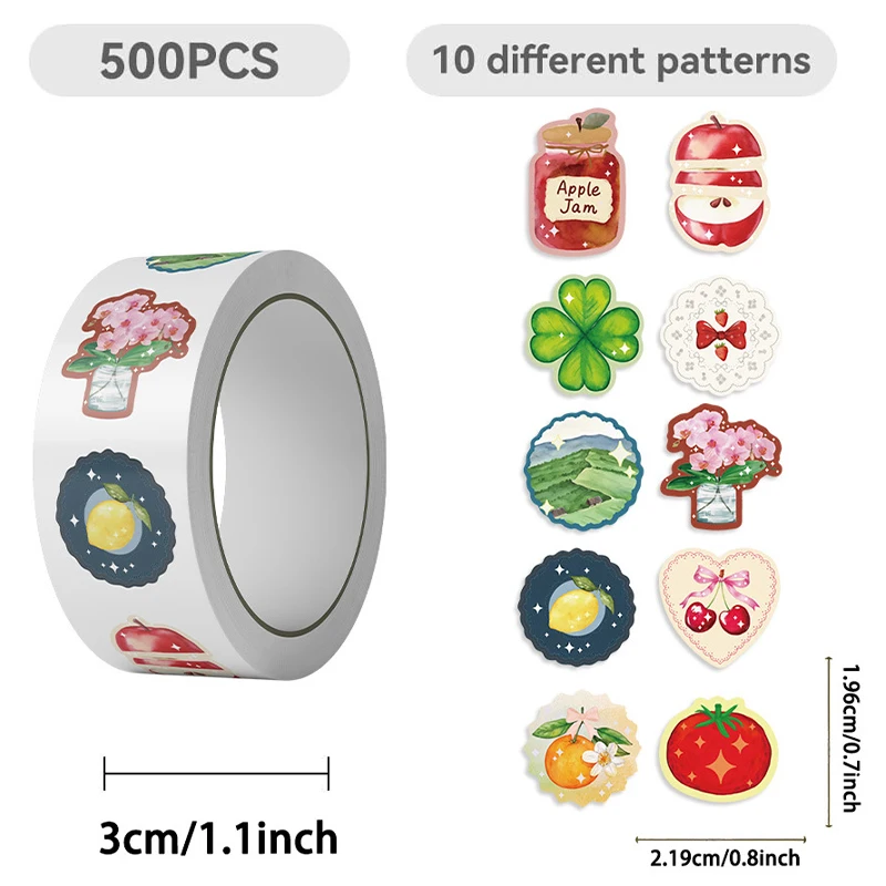 500 قطعة من ملصقات لف الفاكهة على شكل عنصر كرتوني، ملصقات فنية جمالية للكمبيوتر المحمول، خوذة زجاجة مياه للهاتف، شارات تزيين مقاومة للماء #3