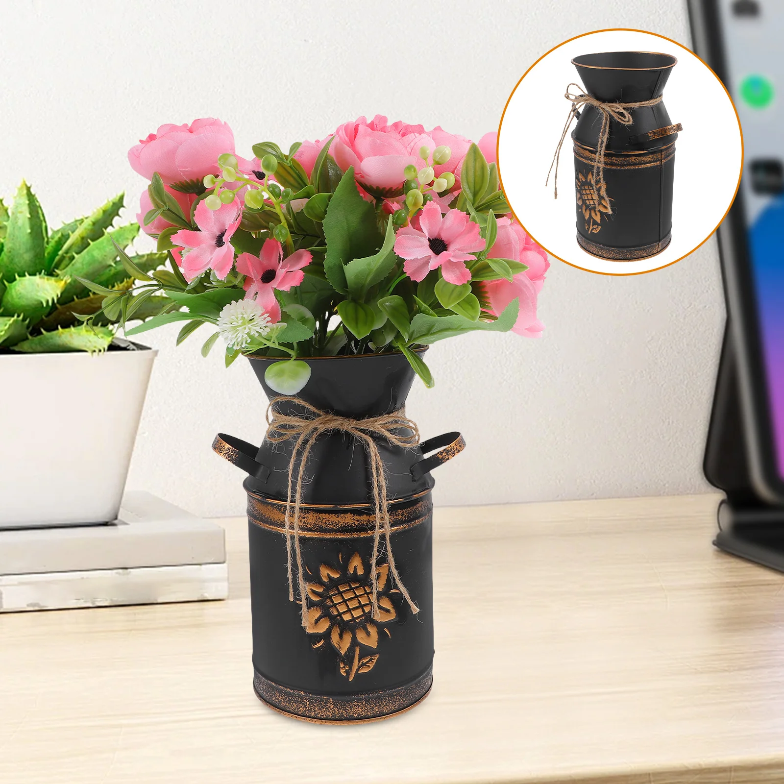 

Vintage Style Flower Bucket Vase Metal Planter Chic Flower Arrangement Bucket for Home Table Decoration Storage