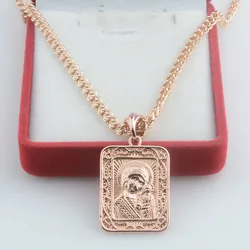 FJ Women Religious Belief 585 Rose Gold Color New FigureSquare Pendant Necklace