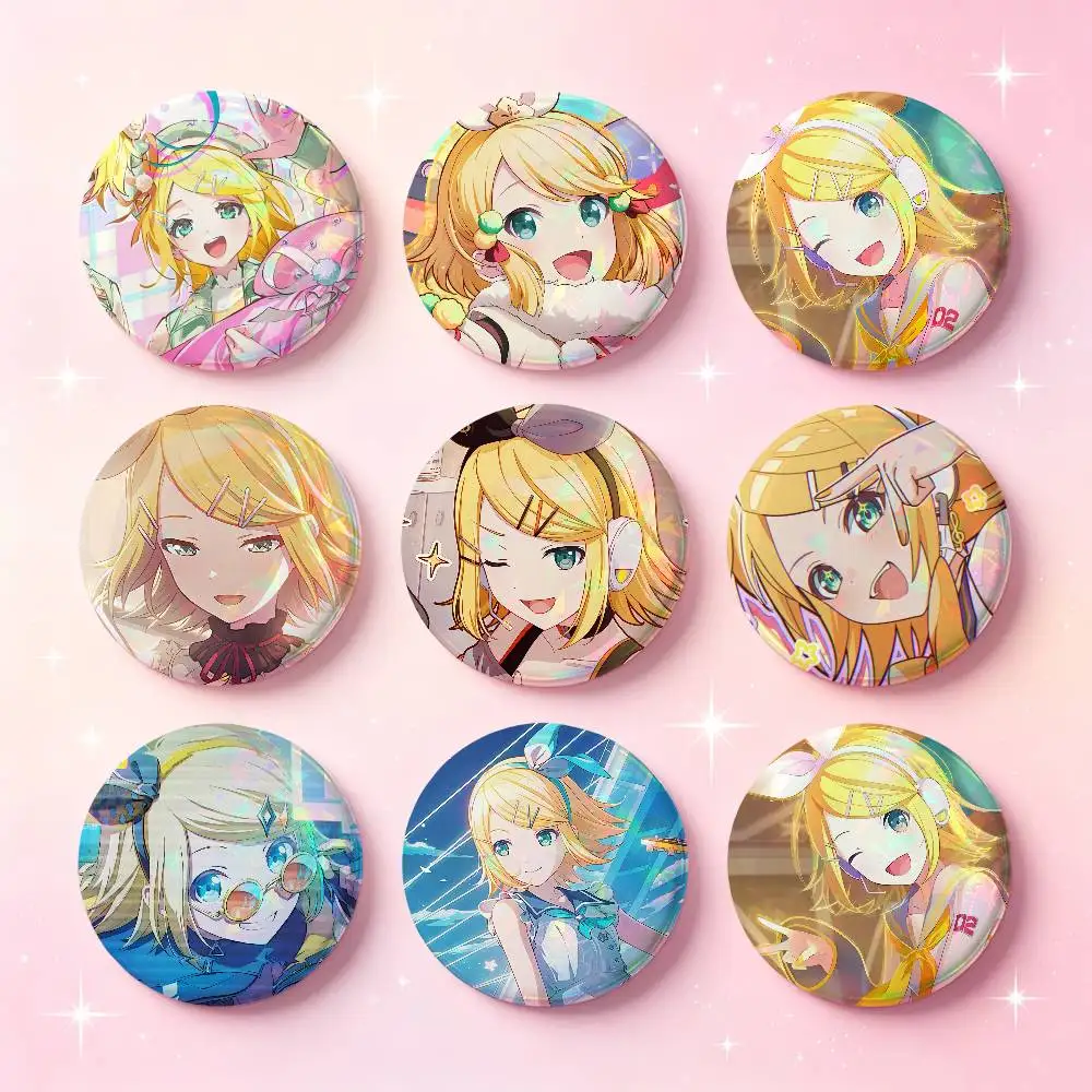 Kagamine Rin Anime Figure Badges Button Round Creative Pin Brooch Badge Bag Decor Accessories Fans Collect Friends Gifts