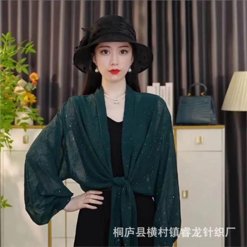 2026 Summer Fashion, versatile, elegant, air-conditioned, sun-protective, beach, starry sky, sun-protective shawl, black top