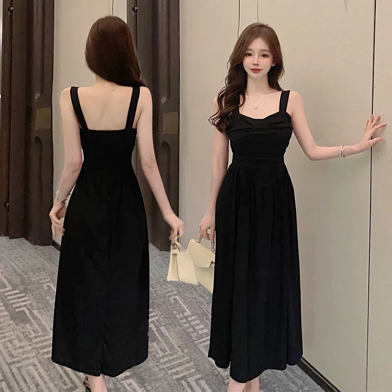 Summer sweetheart neck sleeveless solid slim Tank top black Dresses autumn Woman Sexy A-line Maxi Dress women wedding dresses