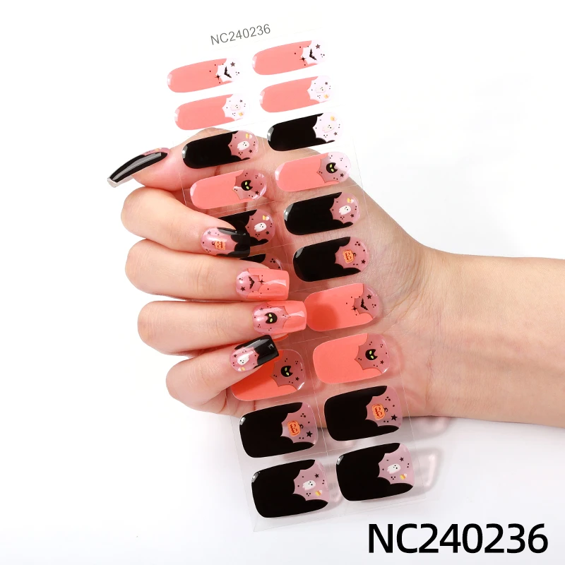 Semi Cured Gel Nails Art Sticker Black Pegatinas para uñas UV LED Lamp Nail Decals Semi Cured Nail Decoration