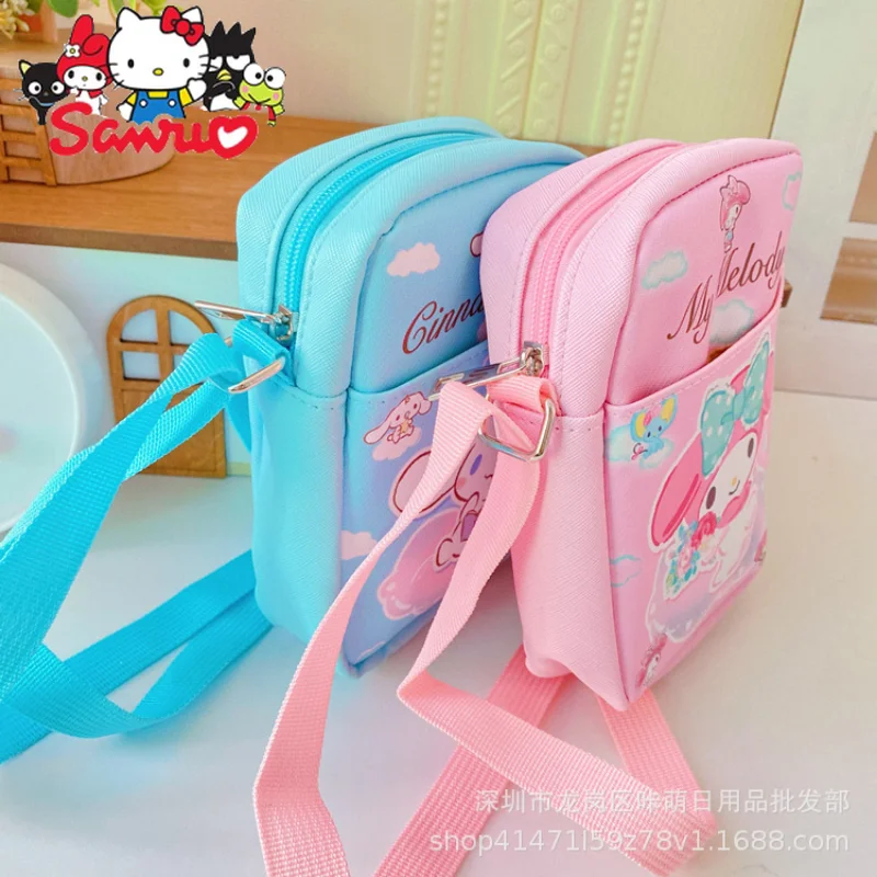 Sanrio Melody Kuromi Hello Kitty Cinnamoroll Pochacco-Bolsa de hombro cruzada para teléfono móvil, bolso de compras para auriculares, almacenamiento de dinero