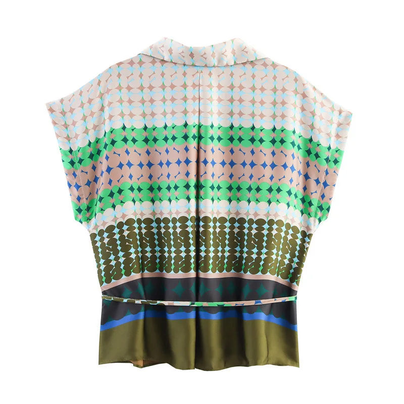 おしゃれなプリント柄ルーズシャツとワイドレッグパンツのレディースツーピースセット 秋の新作 欧風カジュアルウェア