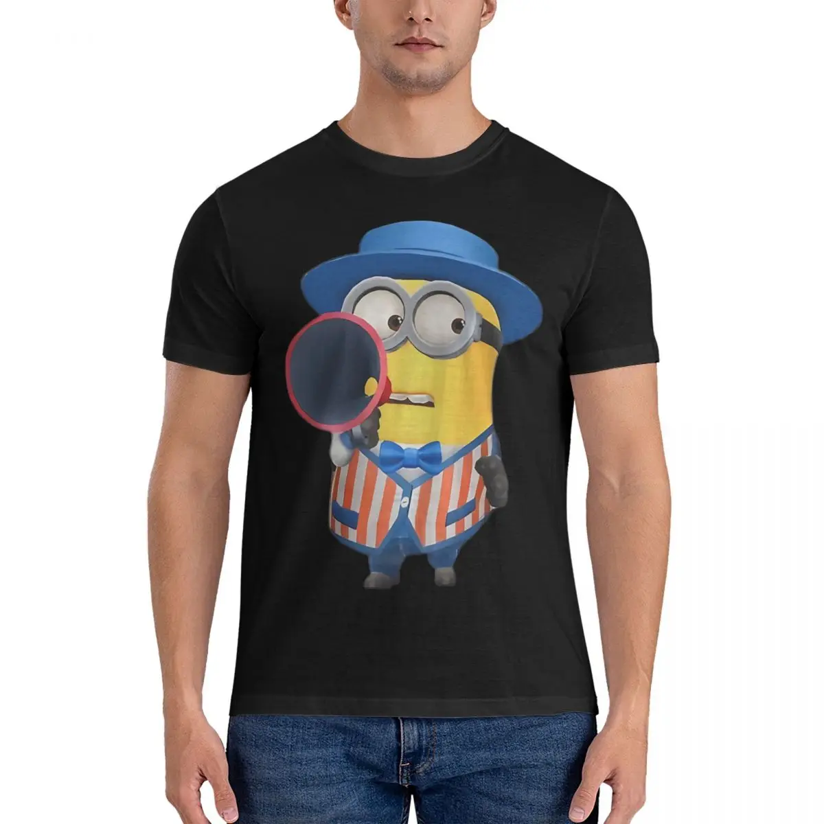 Minion Mark Use Loudspeaker T-Shirts Men Despicable Me Funny Pure Cotton Tees Round Collar Short Sleeve T Shirts Gift Idea