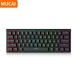 MUCAI MK61 USB Oyun Mekanik Klavye 61 Tuşlar Kırmızı Anahtar Kablolu Ayrılabilir Kablo RGB Arkadan Aydınlatmalı Çalışırken Değiştirilebilir